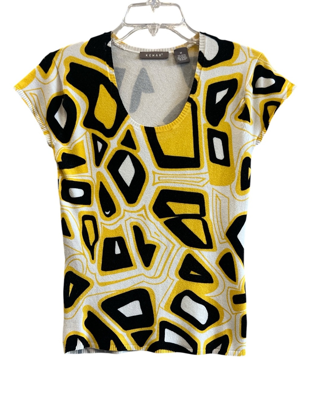 Kenar Yellow Black White Geometric Short Sleeve Top